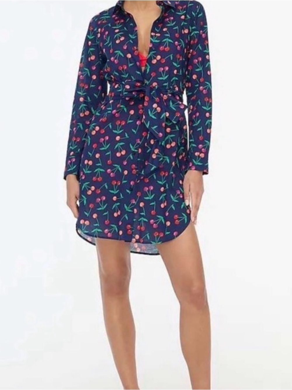 J. Crew Navy Cherry-Print Swim Coverup Shirt Dress